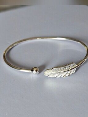 Brand New 925 Sterling Silver Feather Cuff Open Bangle Bracelet